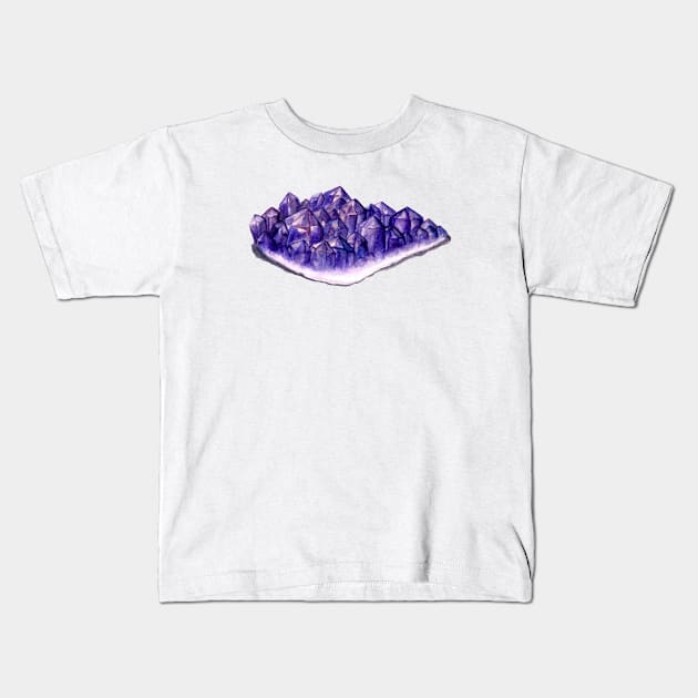 Watercolor Amethyst Cluster Kids T-Shirt by Kraina